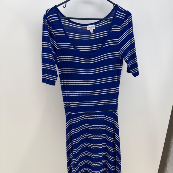 LuLaRoe Ana Maxi Dress Women XS Blue White Striped Stretch Short Sleeve Modest - Picture 5 of 9